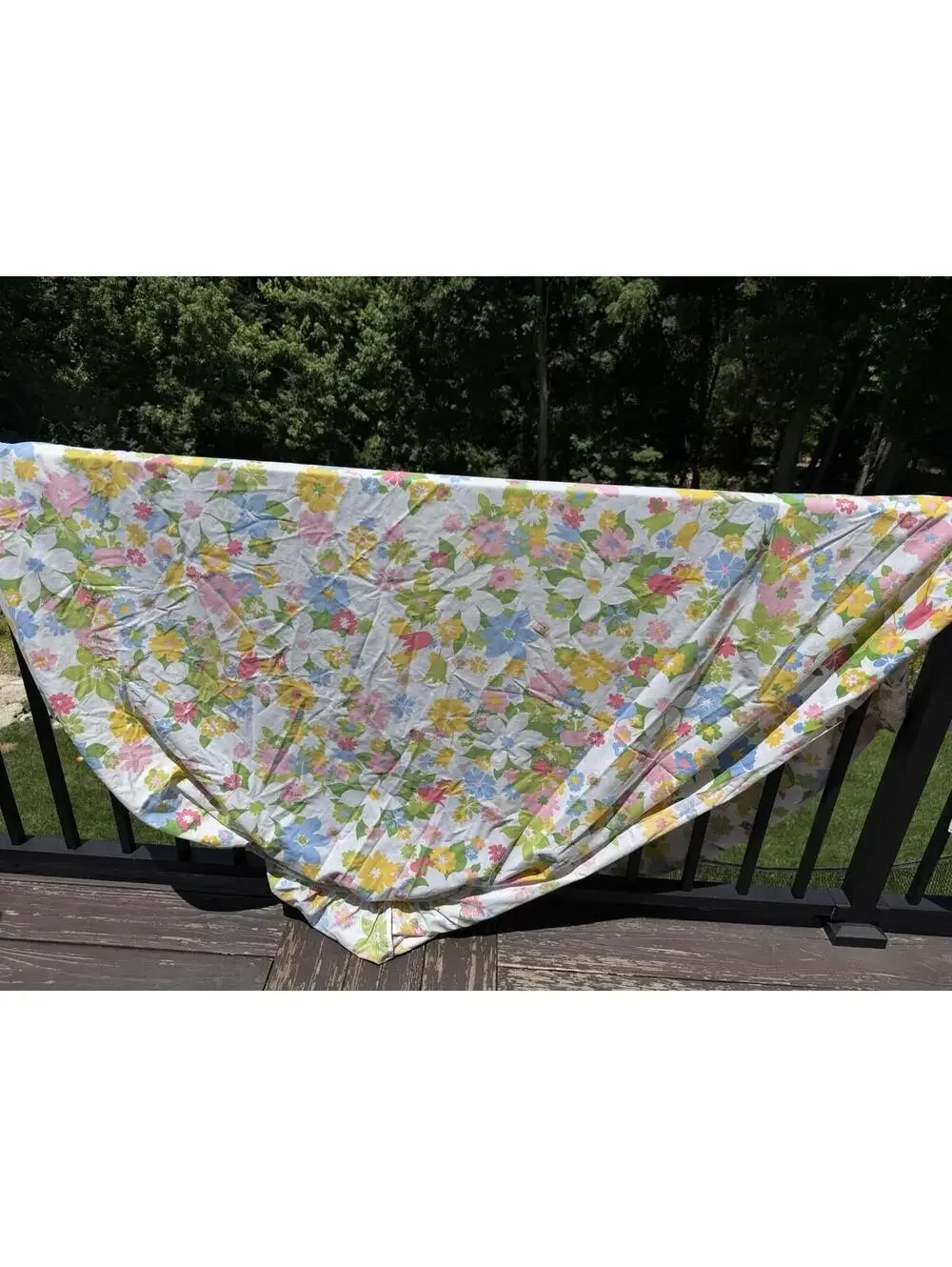 Vtg 1960s Cannon Monticello 2pc Dbl Sheet Set Mille Fleur Flower Power Clean EUC